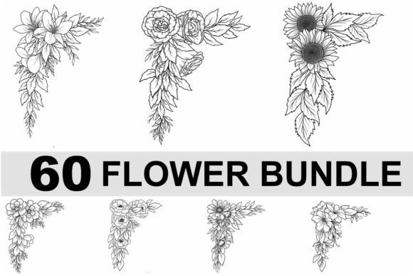 Corner Border Flower Outline Bundle