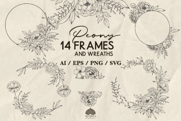 Peony Wreaths and Frames Svg Png Eps