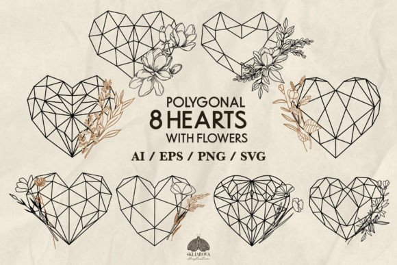 Polygonal Hearts SVG EPS PNG