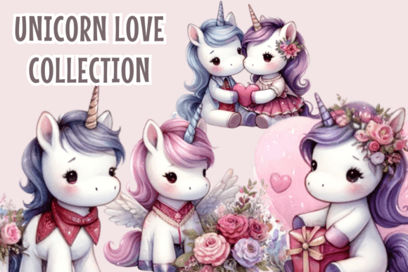 Valentine Watercolor Unicorns Collection