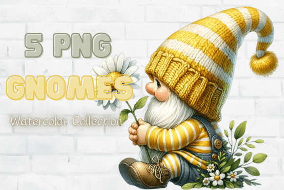 Watercolor Daisy Gnomes Spring Garden
